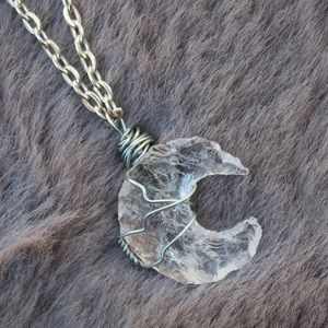 Clear Quartz Wire Wrapped Moon Necklace